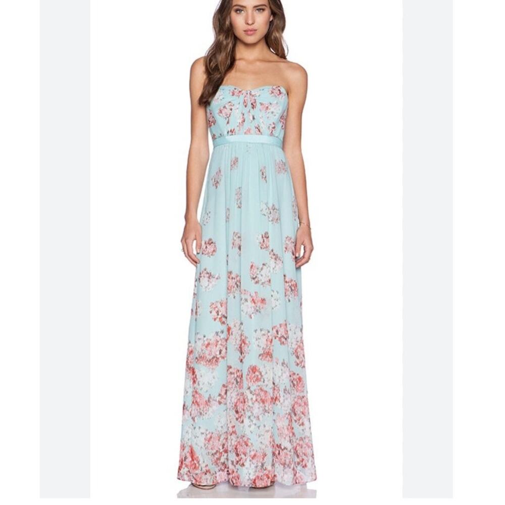 BCBGMaxAzria Floral Strapless Midi Dress - Light Blue and Pink